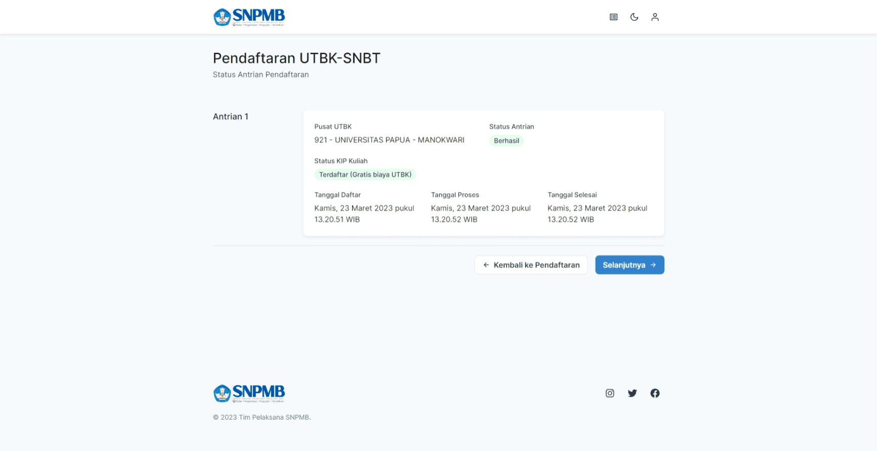 Screenshot of Antrian Pendaftaran Page